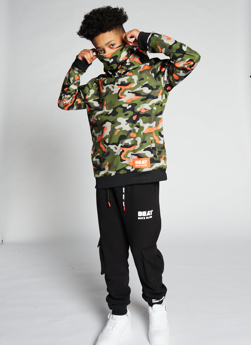 Evolve SNOODY Boys Camo Print Hoodie With Face Cover Kids