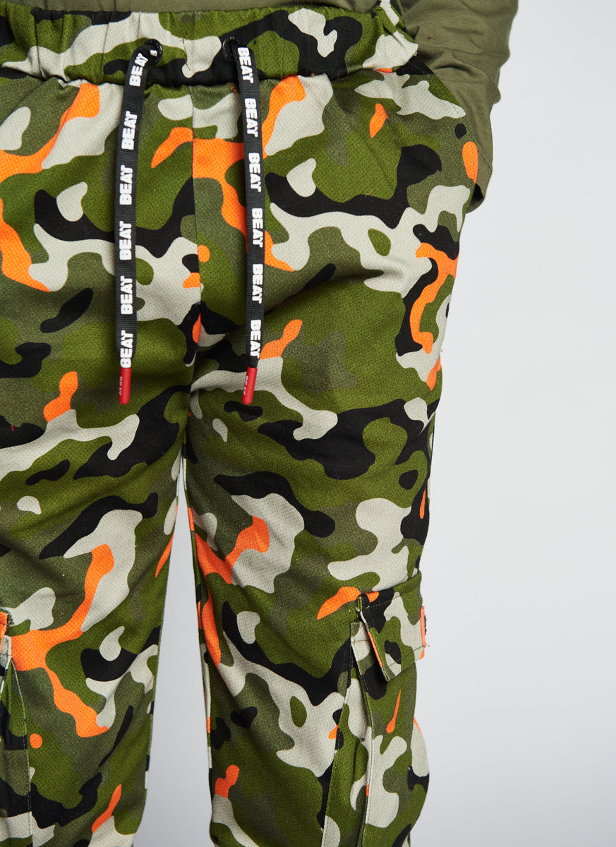 Sidewalk Trousers Boys Khaki Orange Camo Combat Woven Pants
