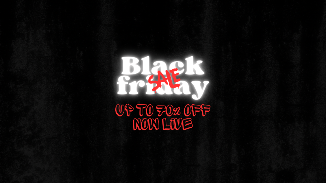 Black Friday sale text on a dark textured background