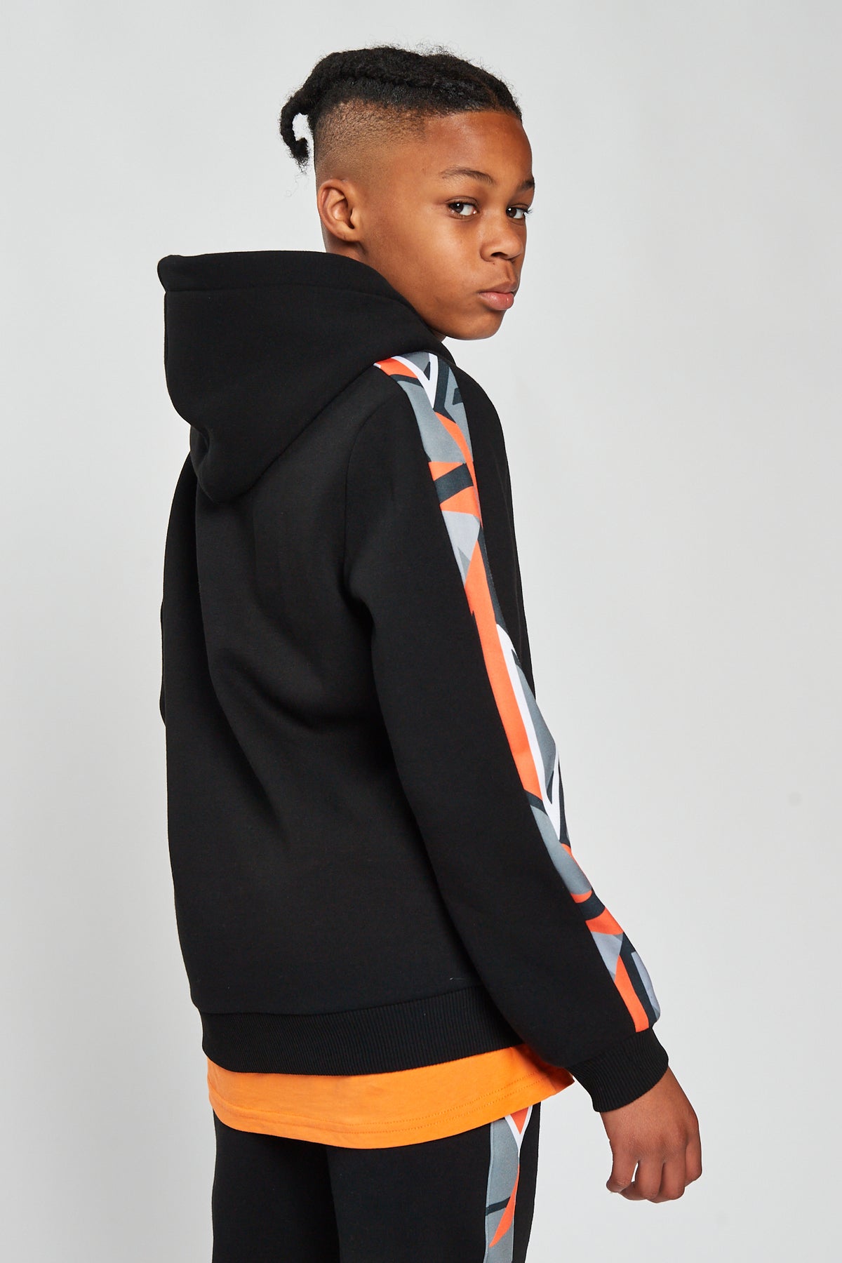 Refraction Hoodie Boys Black Orange Overhead Sweat Top Kids