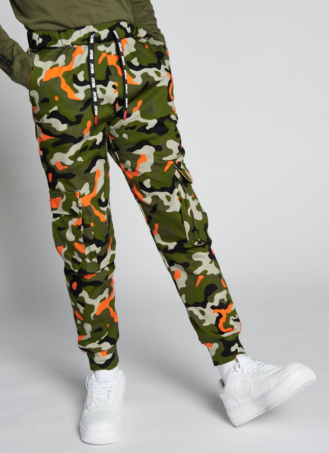 Sidewalk Trousers Boys Khaki Orange Camo Combat Woven Pants