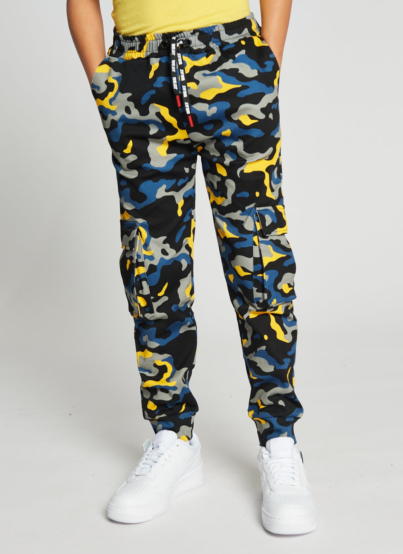 Sidewalk Trousers Boys Navy Yellow Camo Combat Woven Pants