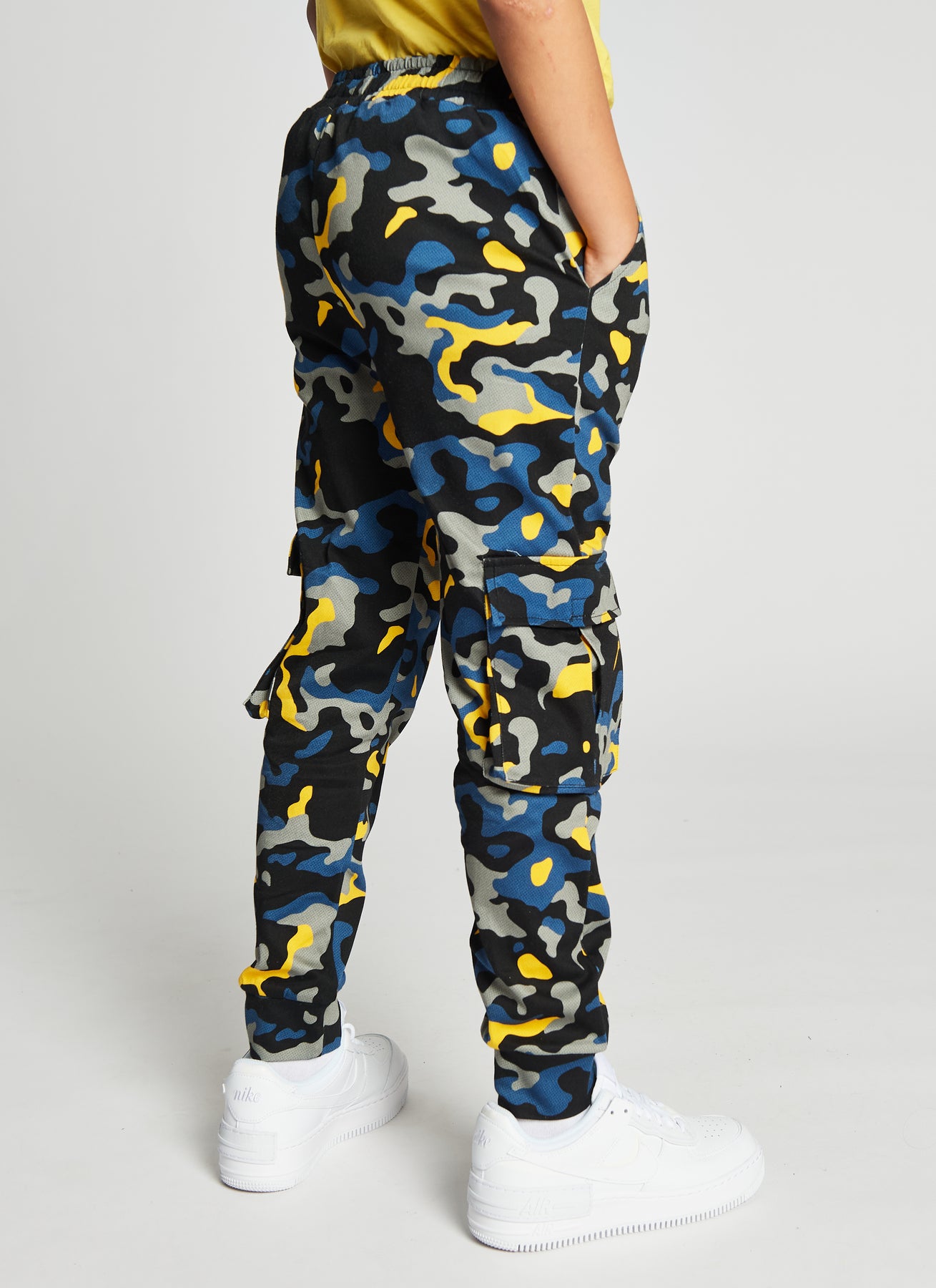 Yellow camo trousers sale